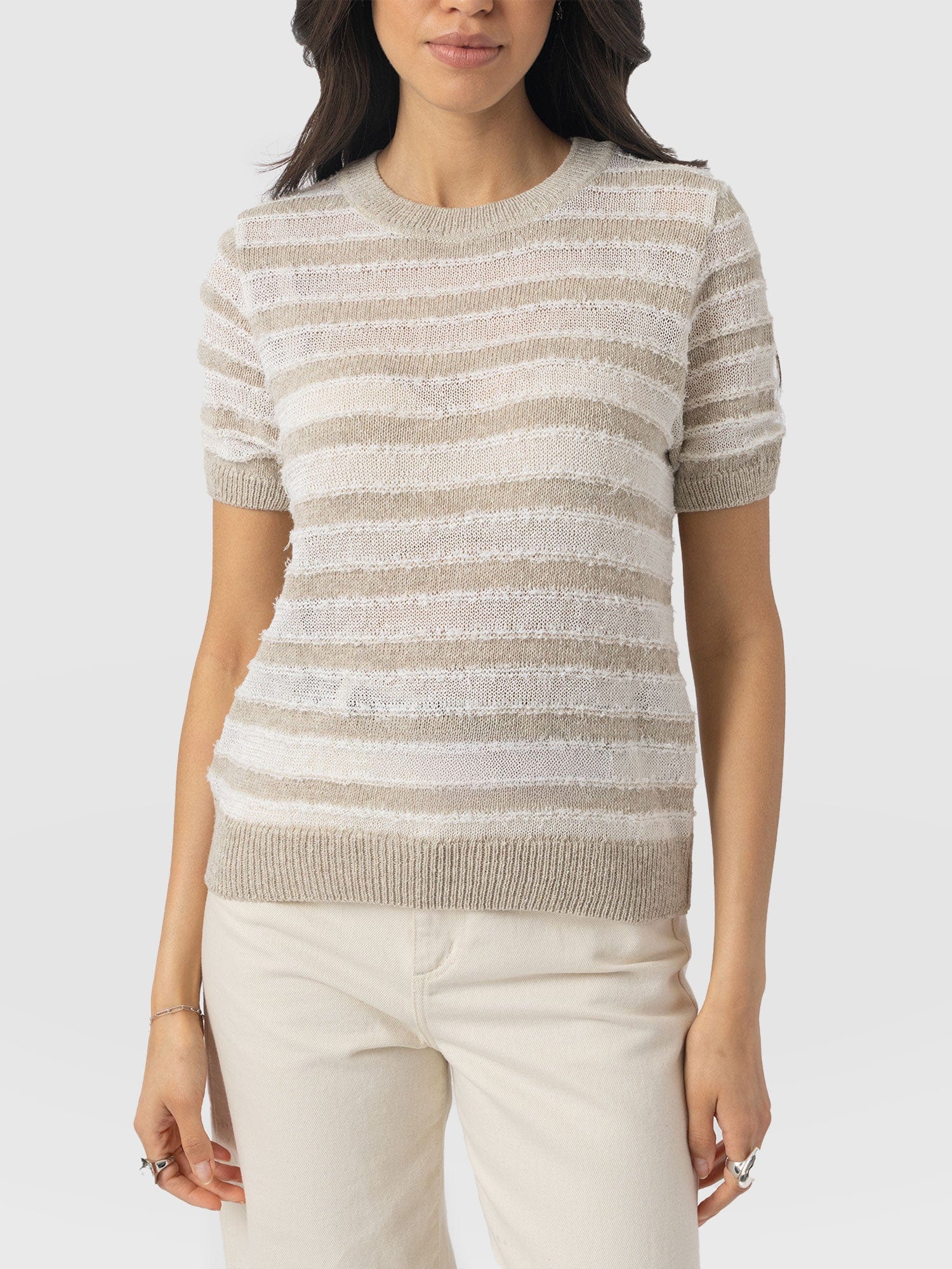 Fearne Knit Tee - Cream Stripe - Women's Knitwears | Saint + Sofia® USA
